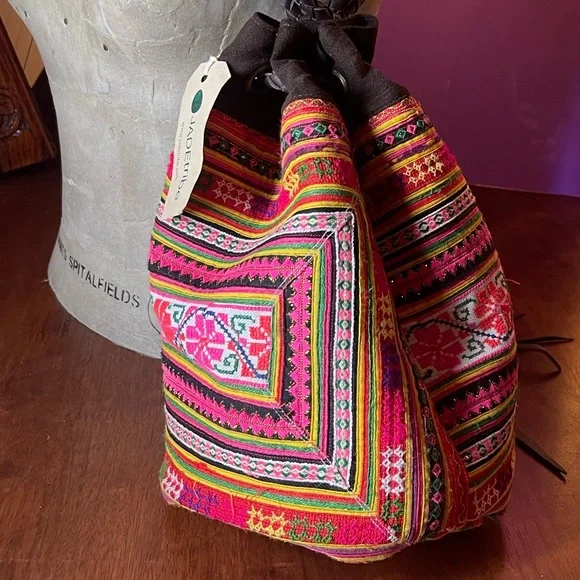 Anthropologie Jadetribe Bucket Festival bag NWT Eliz Vegan Boho Handmade Rare OM - Picture 6 of 15